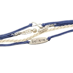 Infinity Wings Faux Pearl Believe Faux Leather Multi-layered Bracelet